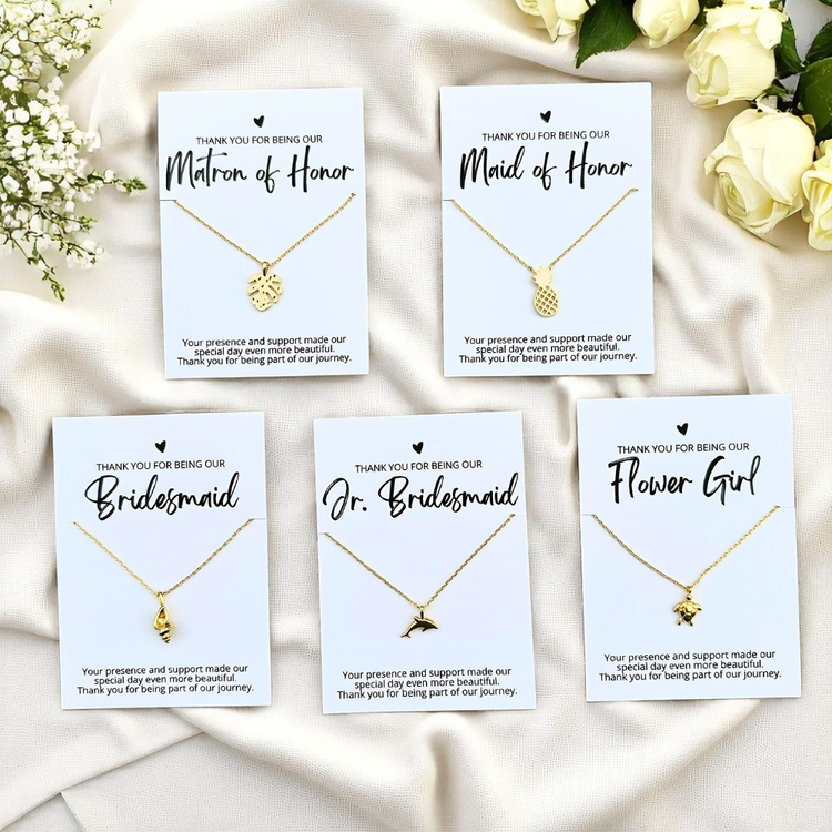 beach wedding bridal party gift, 18k gold dipped necklace for matron of honor, maid of honor, bridesmaid, jr. bridesmaid and flower girl