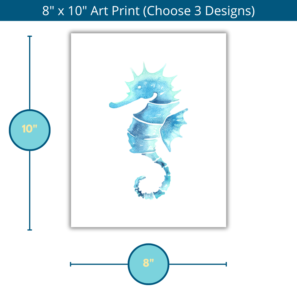 Single 8x10 beach art print displayed to show true size and scale, printed on thick matte cardstock with a clean, coastal look.