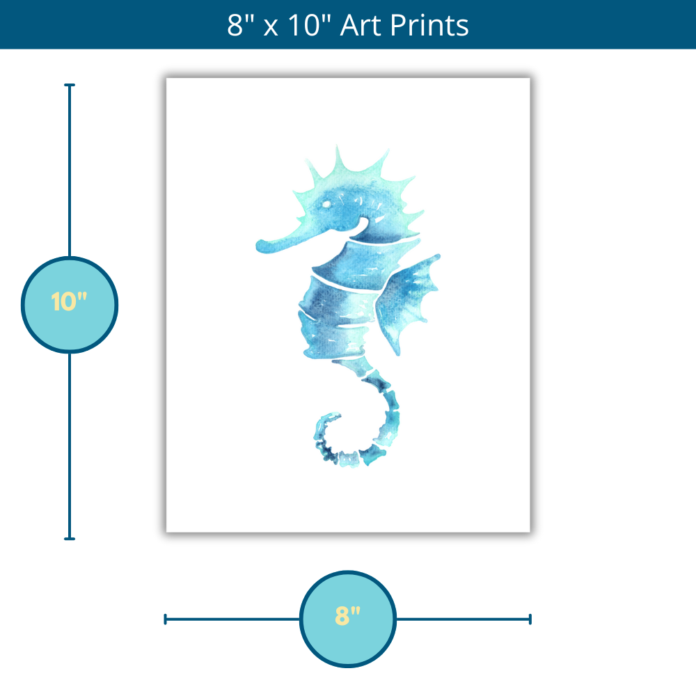One 8x10 beach art print from the 6-piece set shown alone to display true size and scale. Printed on thick matte cardstock with a clean, coastal look.