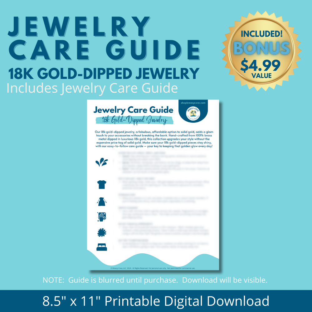 Bonus jewelry care guide for 18k gold dipped or gold plated jewelry included free with purchase of beach themed jewelry
