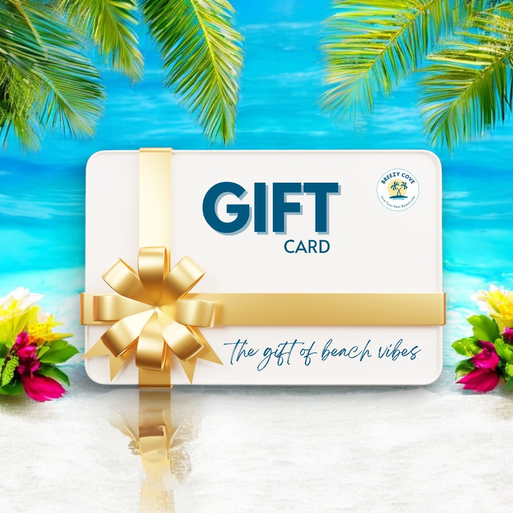 Gift card for beach enthusiasts, redeemable for beach-themed items at Breezy Cove