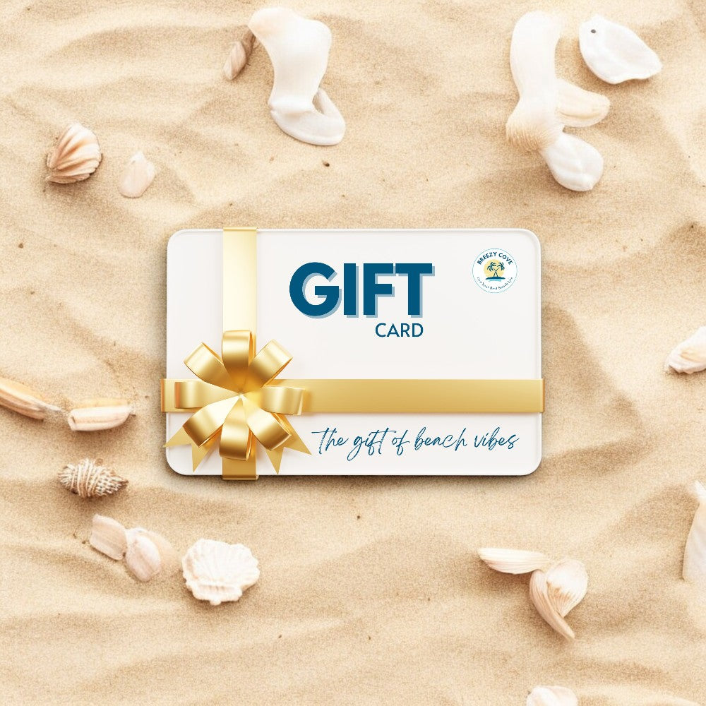 Beach-inspired gift card for shopping trendy beach towels, bags, and more