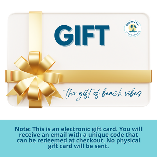 Electronic Breezy Cove gift card for beach lovers to shop beach accessories