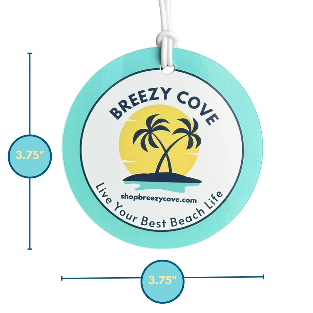 Breezy Cove Luggage Tag Size Reference – A round luggage tag with a 3.75-inch diameter
