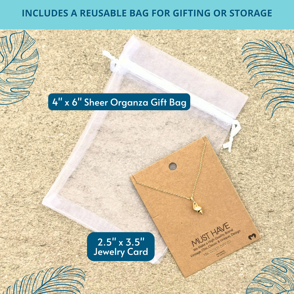 conch shell 18k gold dipped necklace with reusable storage back for easy gifting