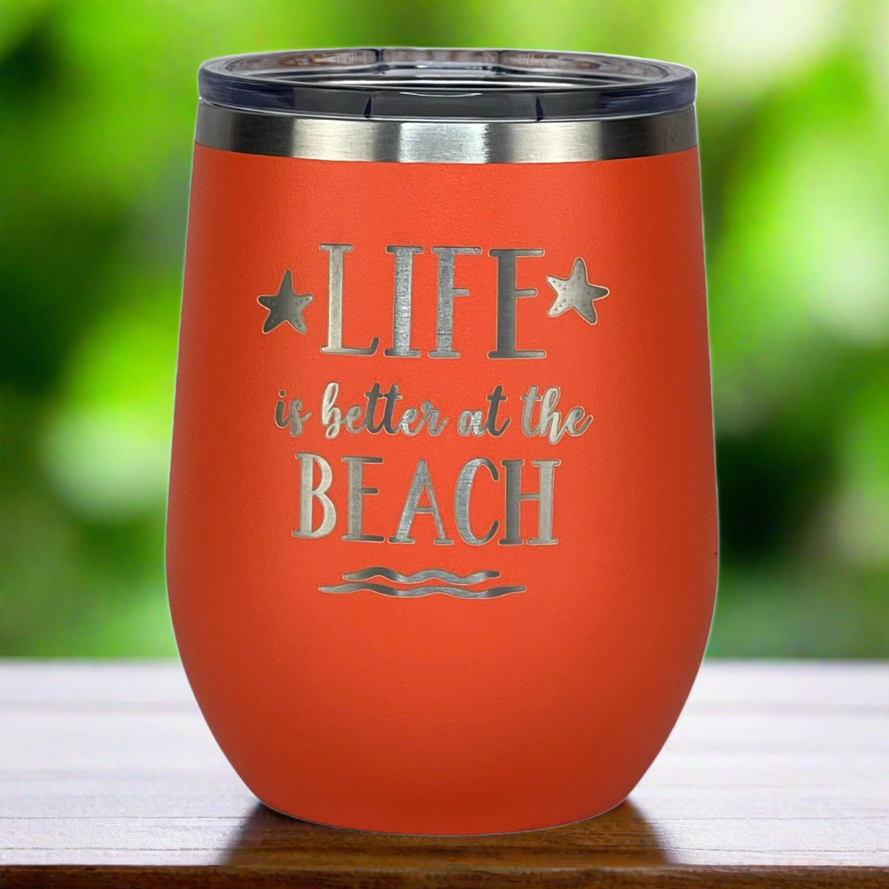 12 oz coral insulated tumbler, featuring a durable powder-coated finish and beach vibe