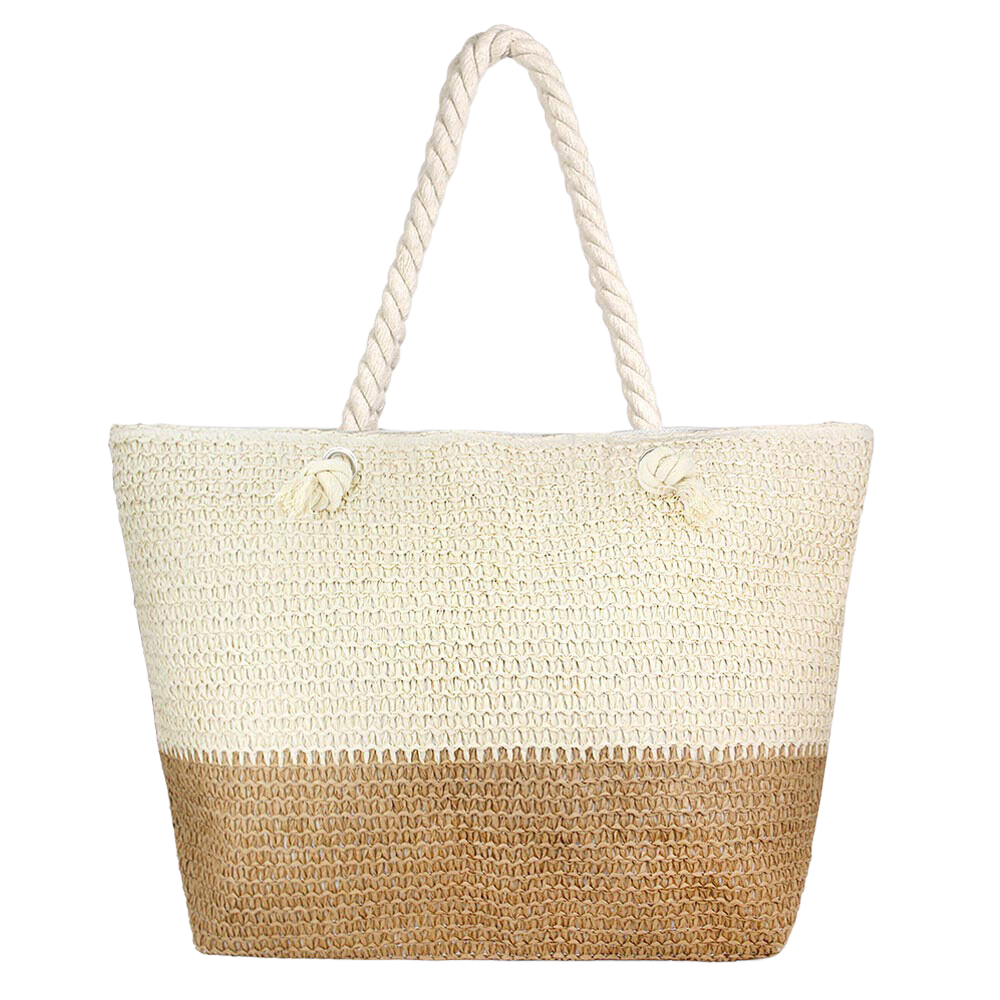 Beige and Tan Straw Beach Tote Bag – Breezy Cove