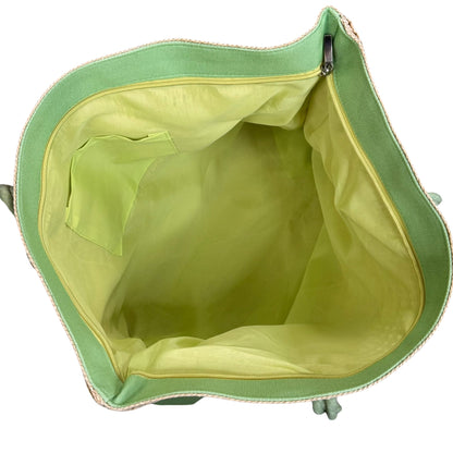 Mint Green Beach Message Straw Beach Tote Bag with Zipper