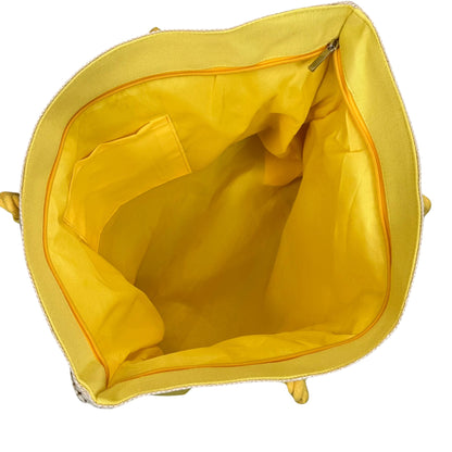 Yellow Beach Message Straw Beach Tote Bag with Zipper