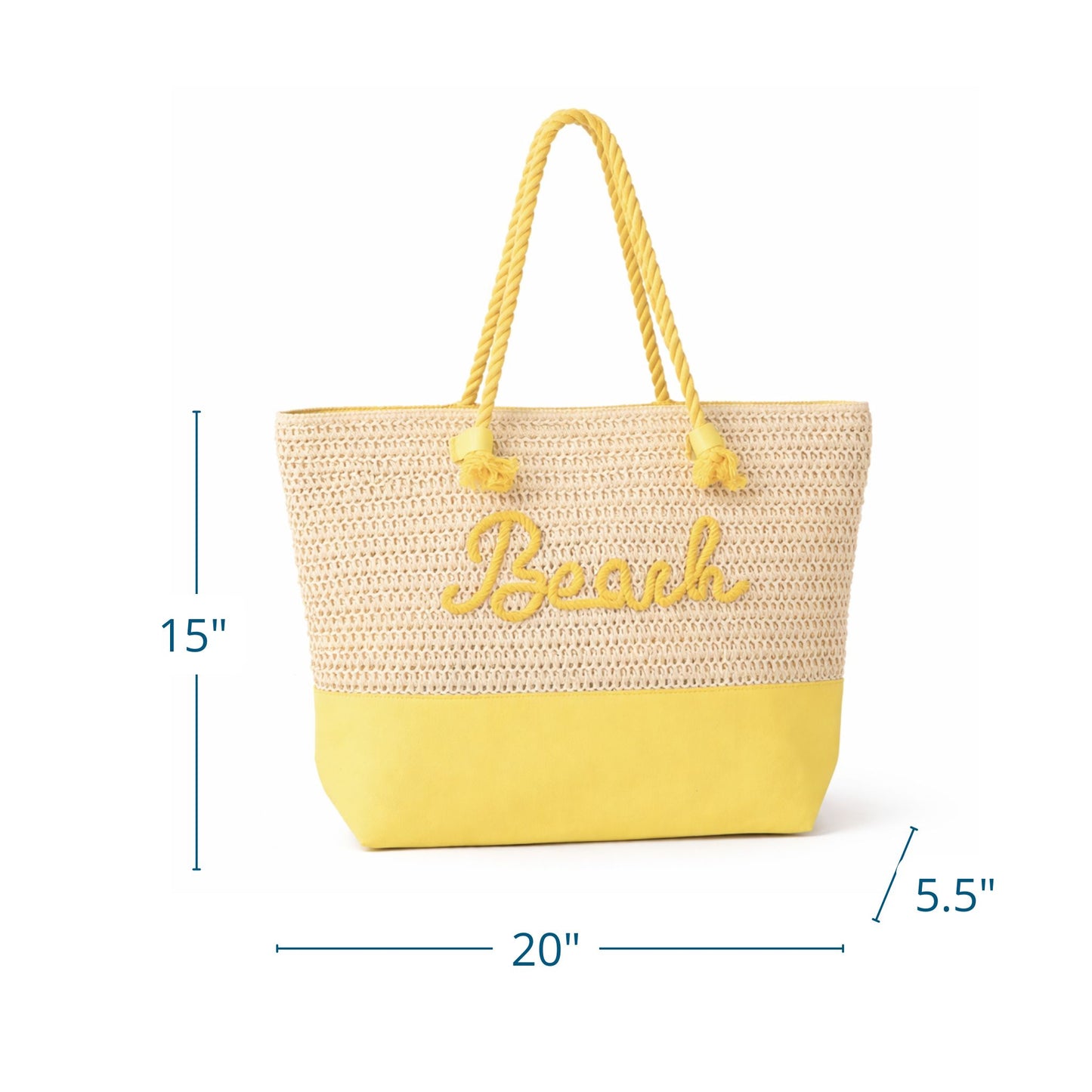 Yellow Beach Message Straw Beach Tote Bag with Zipper