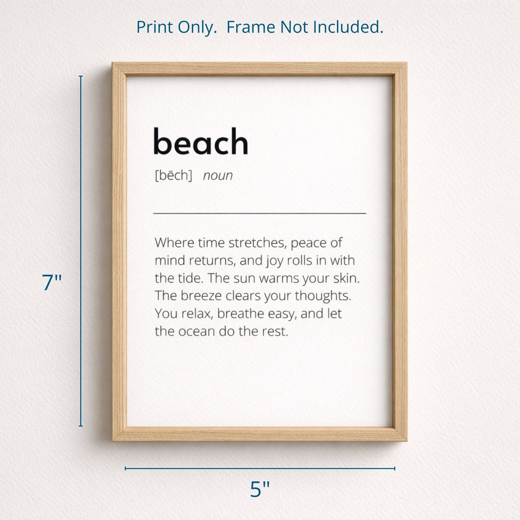 5x7 beach definition art print size guide, print only, frame not included