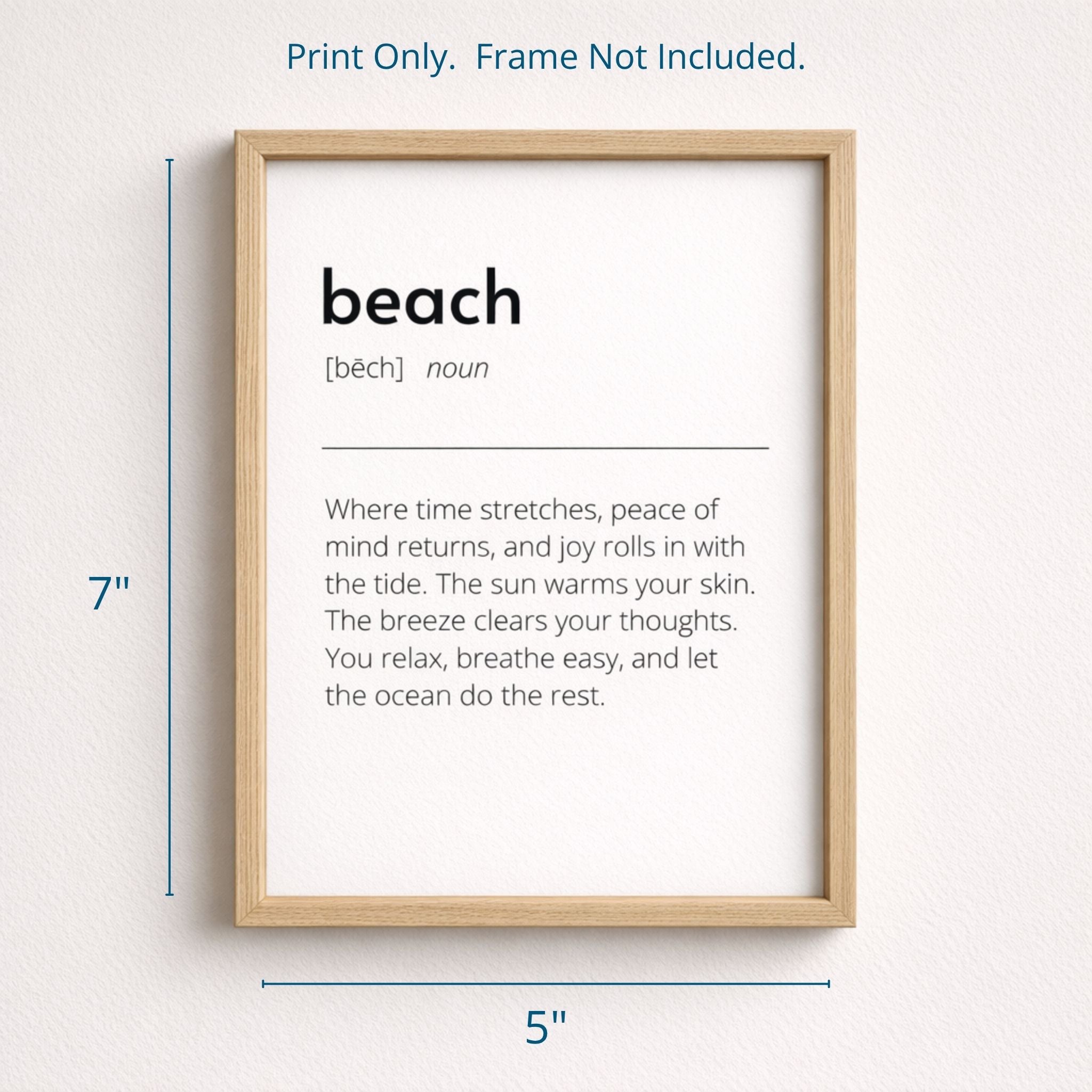 5x7 beach definition art print size guide, print only, frame not included