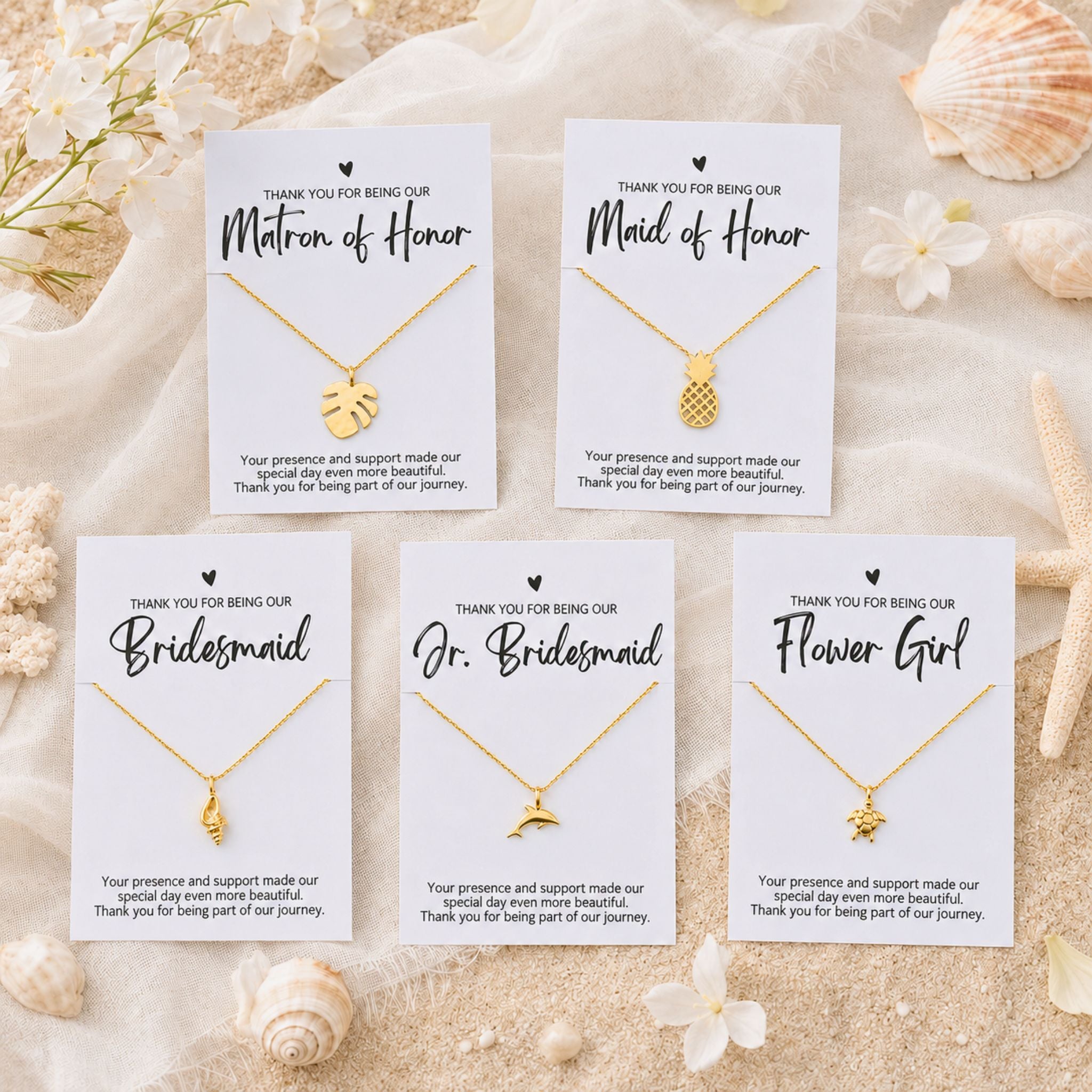 Beach wedding bridal party gifts for bridesmaids, maid of honor, matron of honor and flower girls
