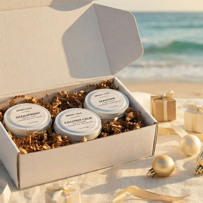 Beachside Mini Candle Trio gift for beach lovers or relaxation for yourself, calm beach scented candles