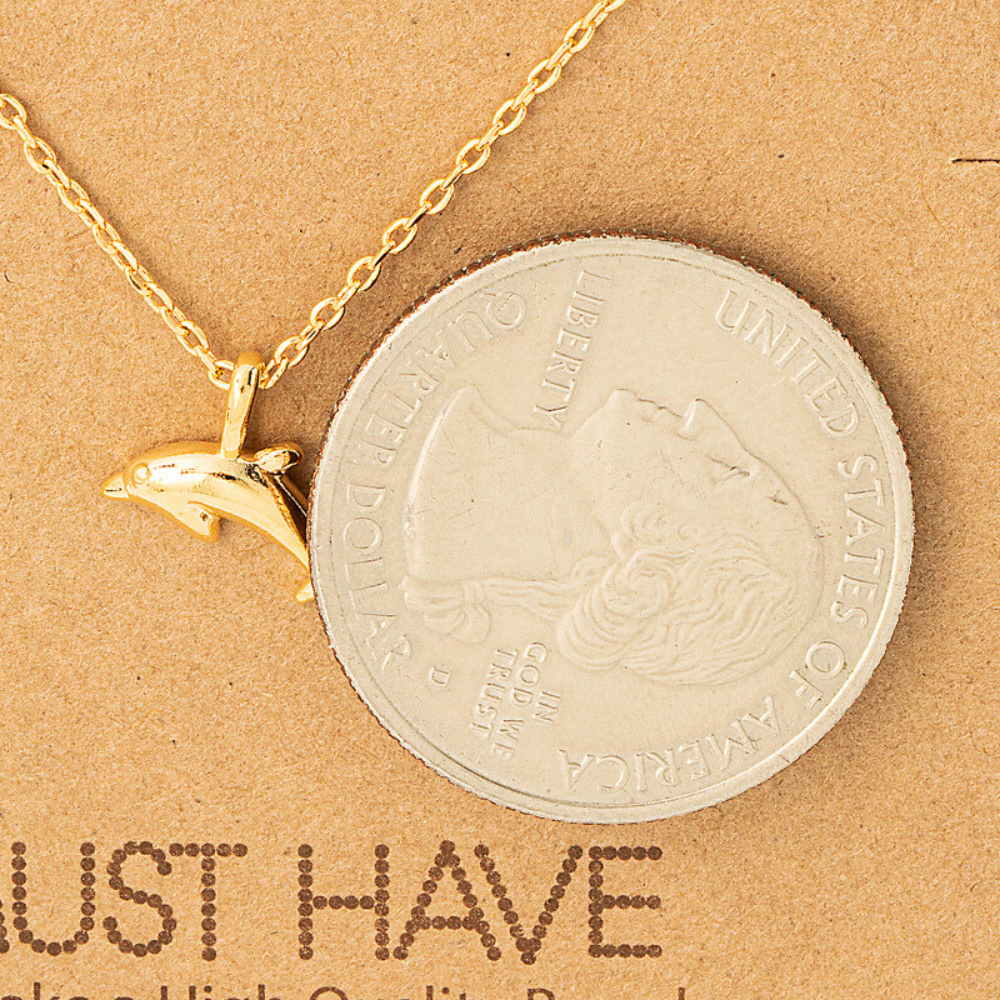 dainty, dolphin pendant necklace 18k gold dipped is perfect accessory for beach lovers