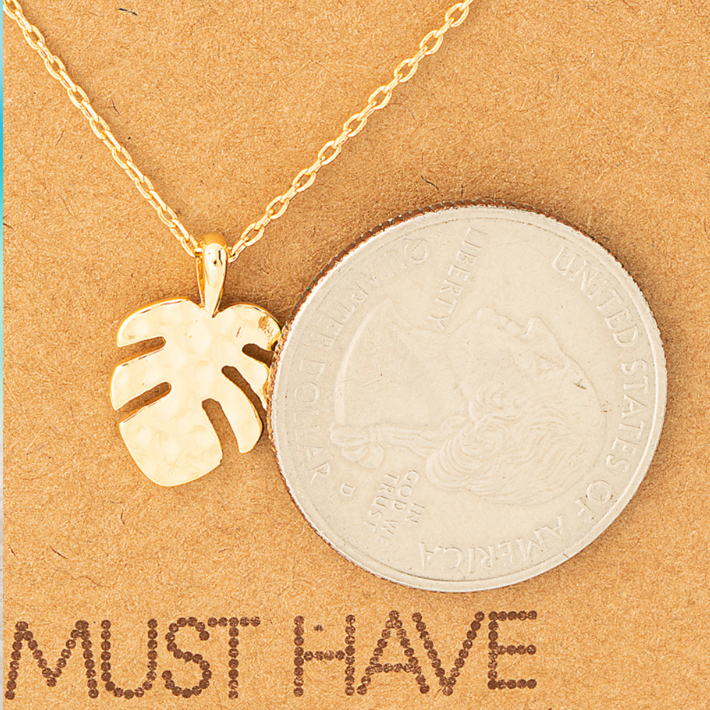 tropical, monstera leaf pendant necklace 18k gold dipped is perfect accessory for beach lovers