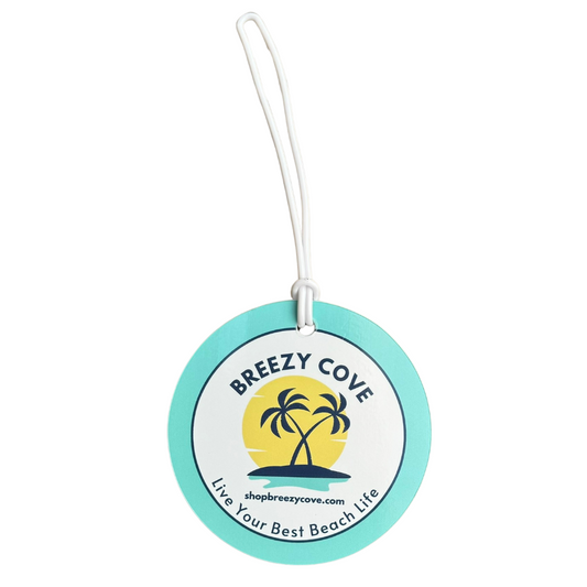 Luggage Tag with Plastic Loop Attachment – A close-up shot of the white plastic loop that securely attaches the tag to luggage, ensuring durability and stability while traveling.