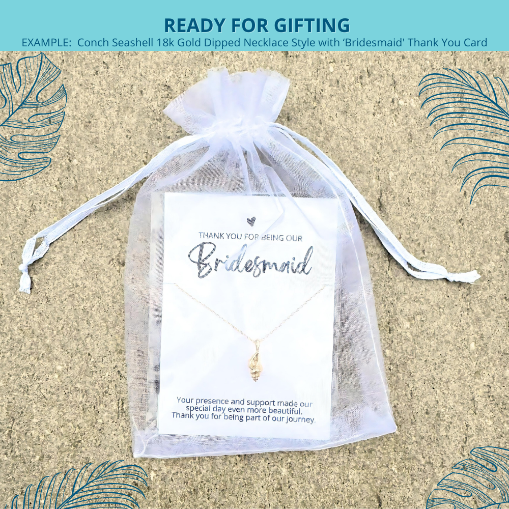 gift ready bridal party thank you beach themed necklace for beach wedding in a elegant sheer organza bag