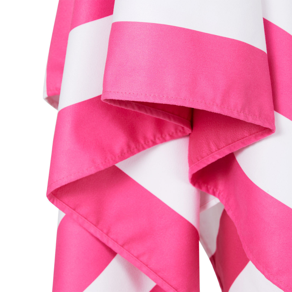 hot pink and white striped quick dry Dock and Bay extra large beach towel closeup