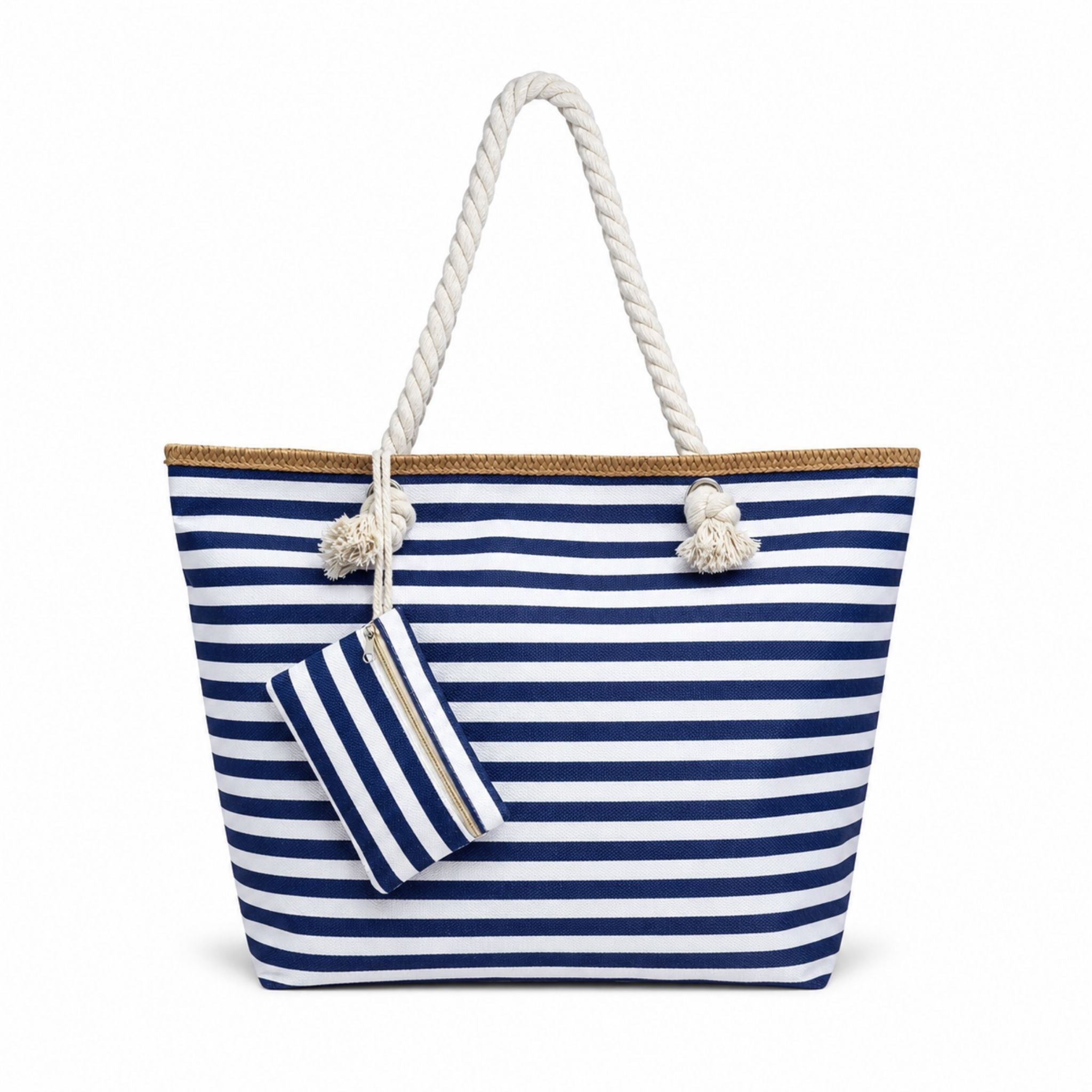 navy and white striped beach bag in canvas, large tote beach bags for women