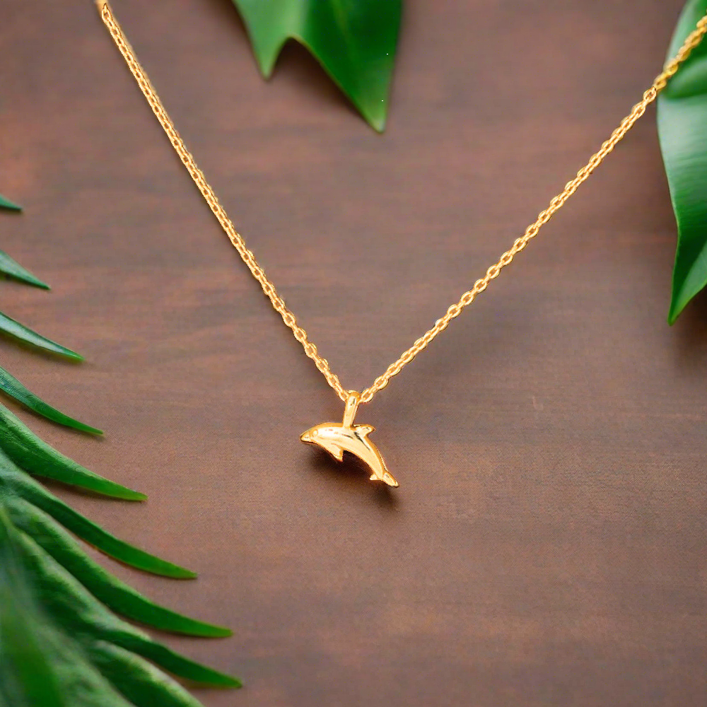 dainty, dolphin pendant necklace 18k gold dipped necklace is perfect jewelry accessory for beach lovers