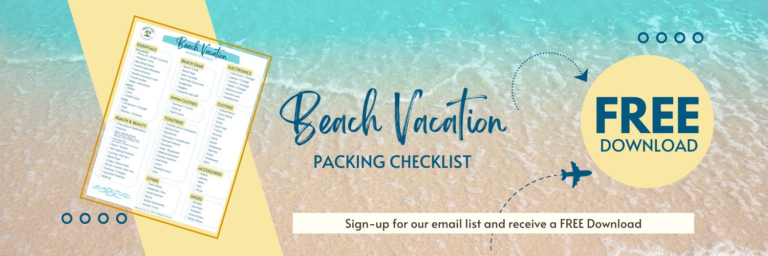 Free printable beach vacation packing list from Breezy Cove for planning an organized beach trip