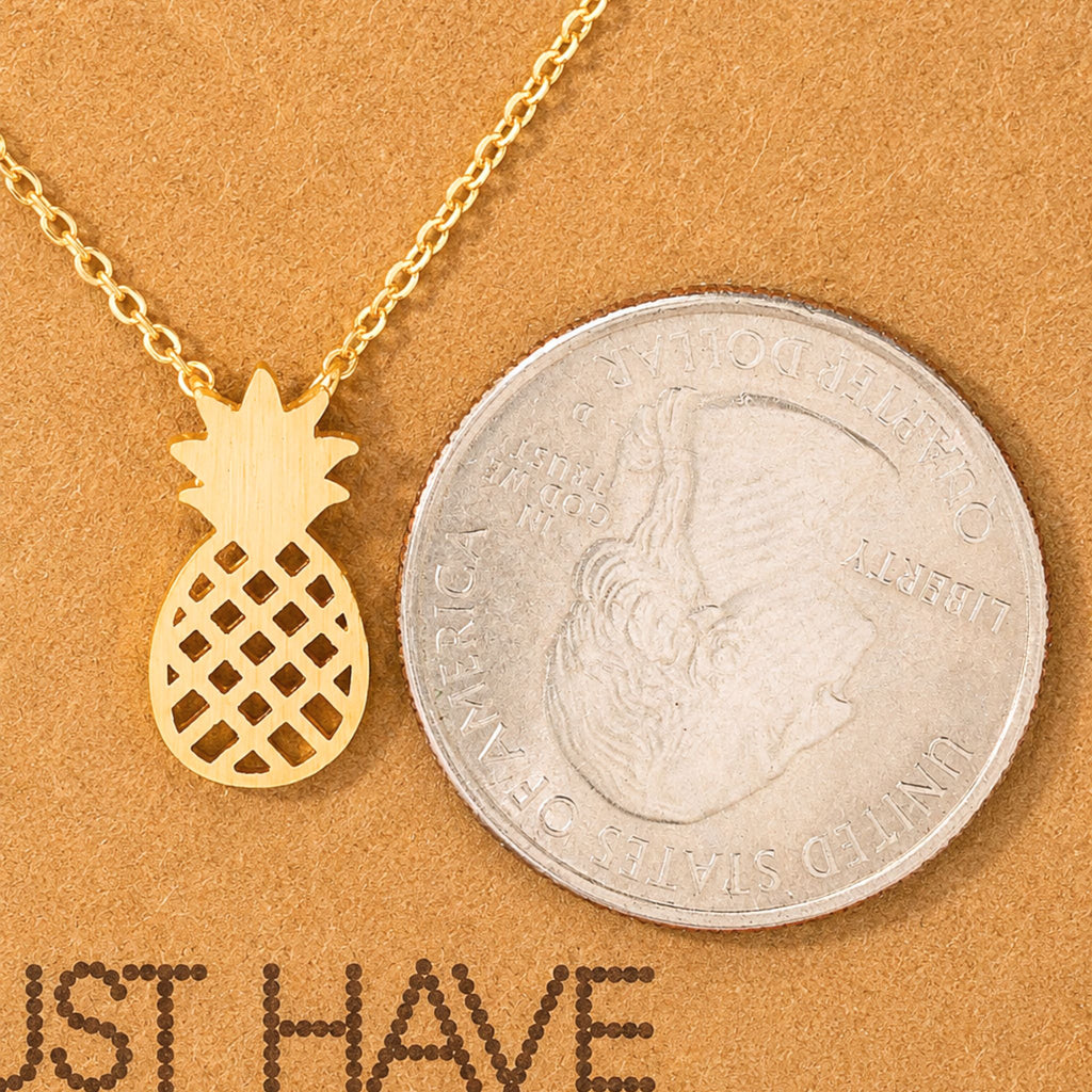 Dainty gold pineapple pendant necklace on a jewelry card — 18k gold dipped pineapple necklace for beach lovers