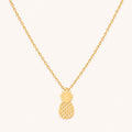 Gold pineapple pendant necklace on a 16-inch chain — 18k gold dipped pineapple jewelry on white background