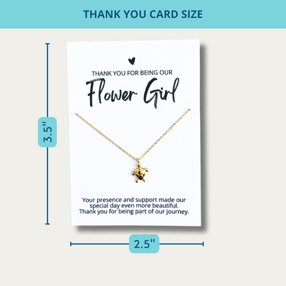 thank you card size for an 18k gold dipped sea turtle necklace on a bridesmaid thank you card for an affordable bridal party gift for beach wedding