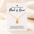 Maid of Honor beach wedding necklace gift with gold pineapple pendant and thank you card
