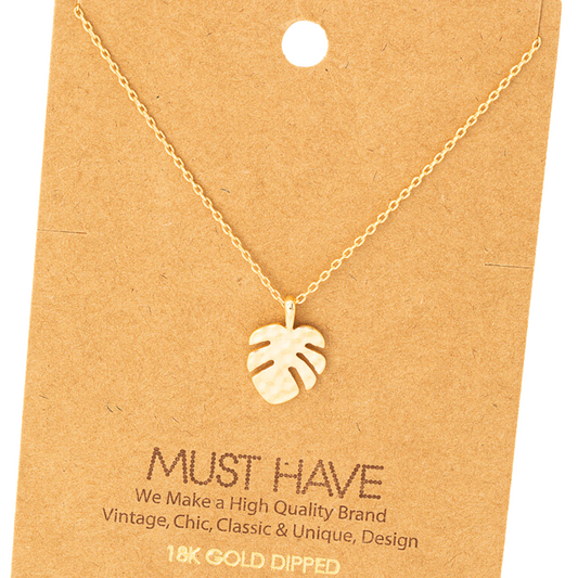 monstera tropical leaf pendant necklace 18k gold dipped necklace is perfect jewelry accessory for beach lovers