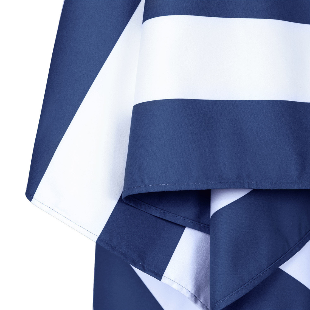 navy blue and white striped quick dry Dock and Bay Beach towel close up