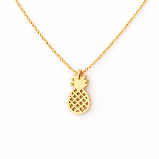 18k gold dipped pineapple pendant beach inspired necklace on white background