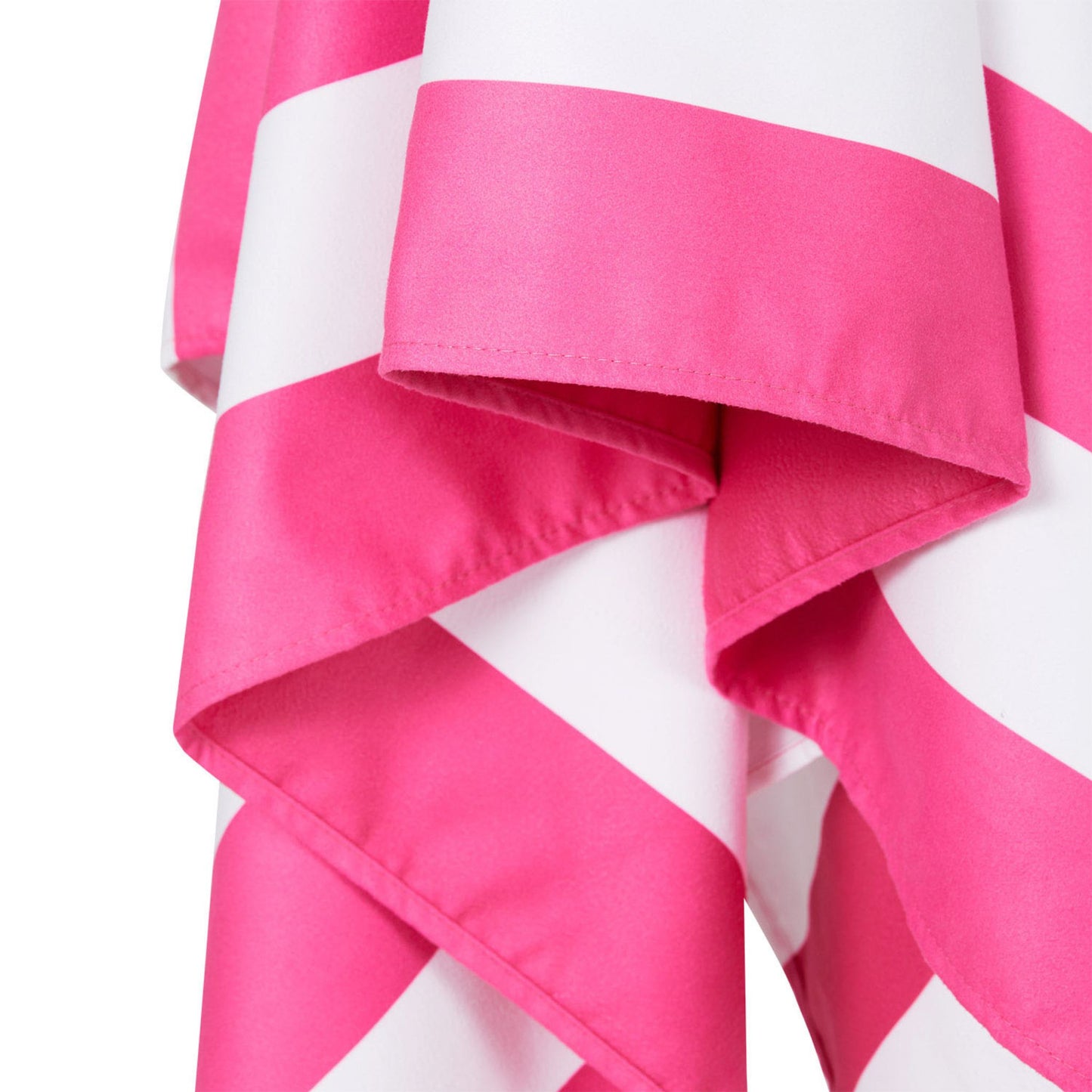 Close-up of pink striped microfiber beach towel fabric and edge detail
