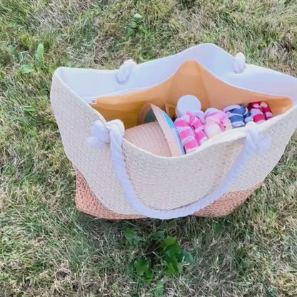 extra large capacity, oversized, straw beach bag tote fits all of your beach essentials