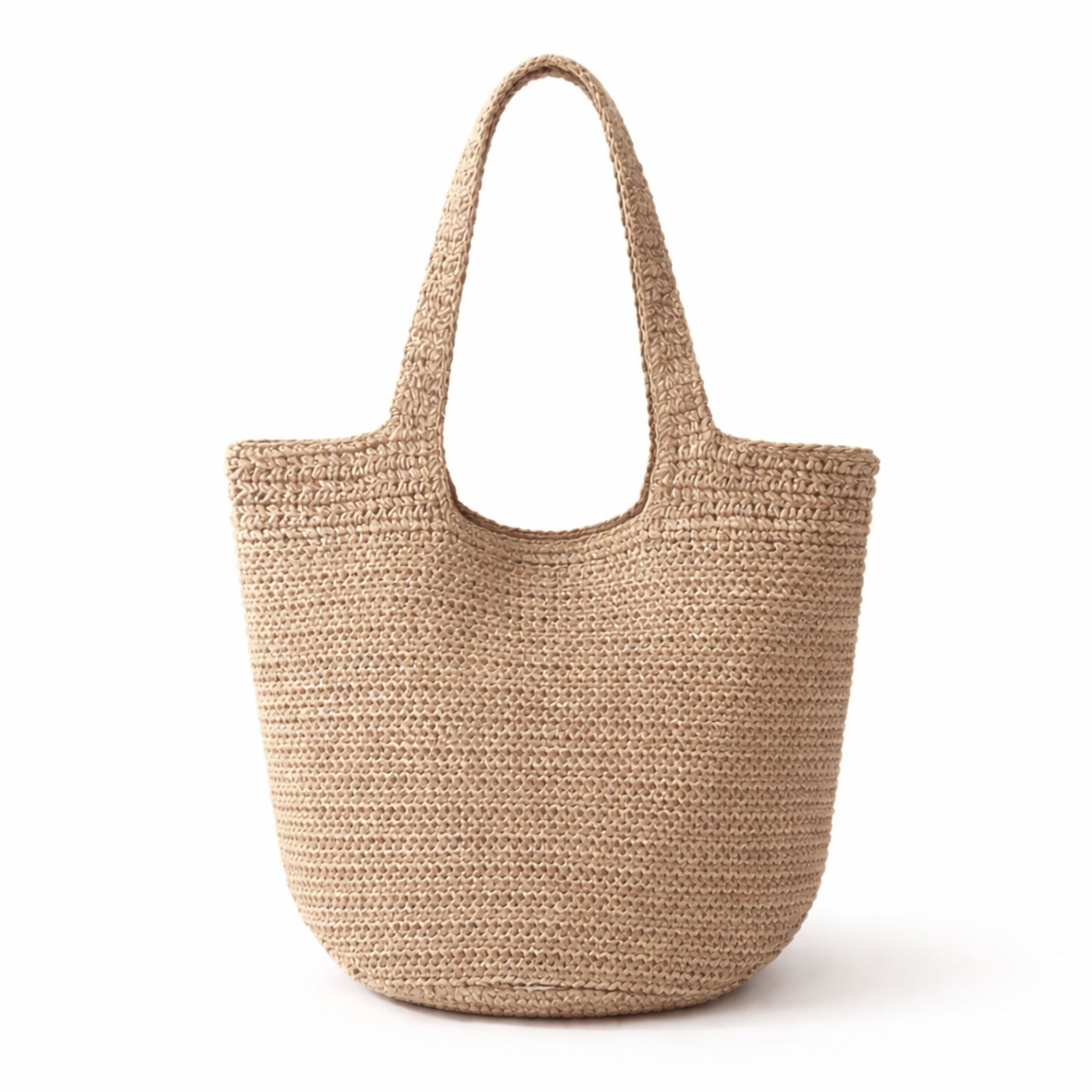 Tan straw hobo slouch tote bag on a white background.
