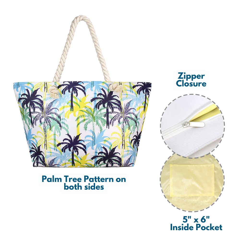 Palm Tree Beach Bag with handles and spacious interior and zipper closure