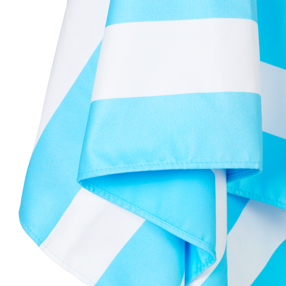 close-up of tulum, light blue striped, quick dry, beach towel