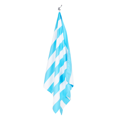 hanging, tulum, light blue quick dry. two-sided striped beach towel