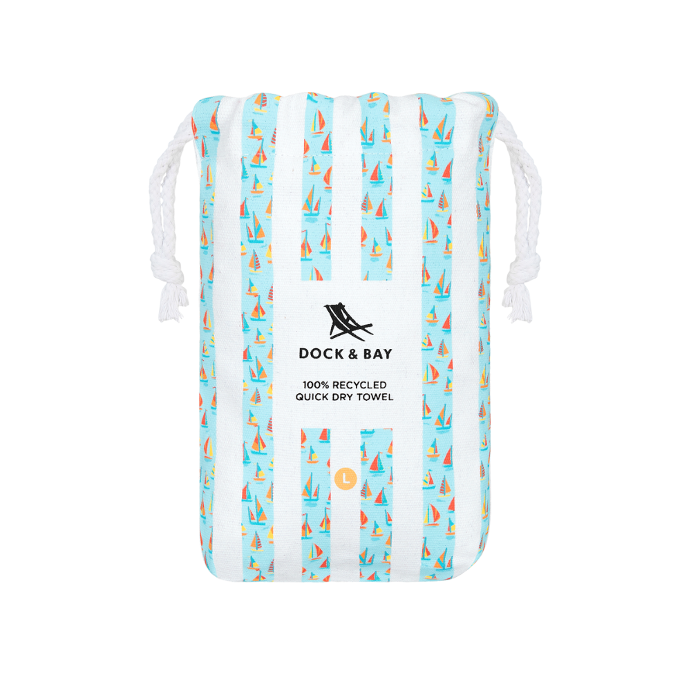 light blue striped with sailboat pattern, quick dry, sand-free kids beach towel bag