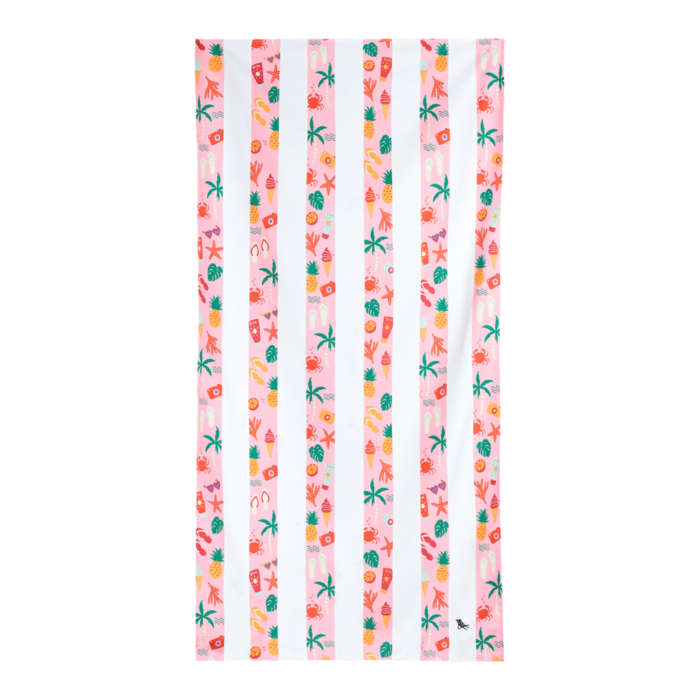 pink striped beach pattern, quick dry, sand free kids beach towel